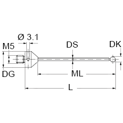 M5 рубиновый шарик Ø5 мм, стержень из карбида вольфрама, L 50 мм, ML 40 мм, для систем ZEISS A-5555-0024